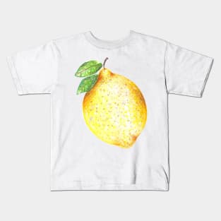 Watercolor Lemon Pattern on White Kids T-Shirt